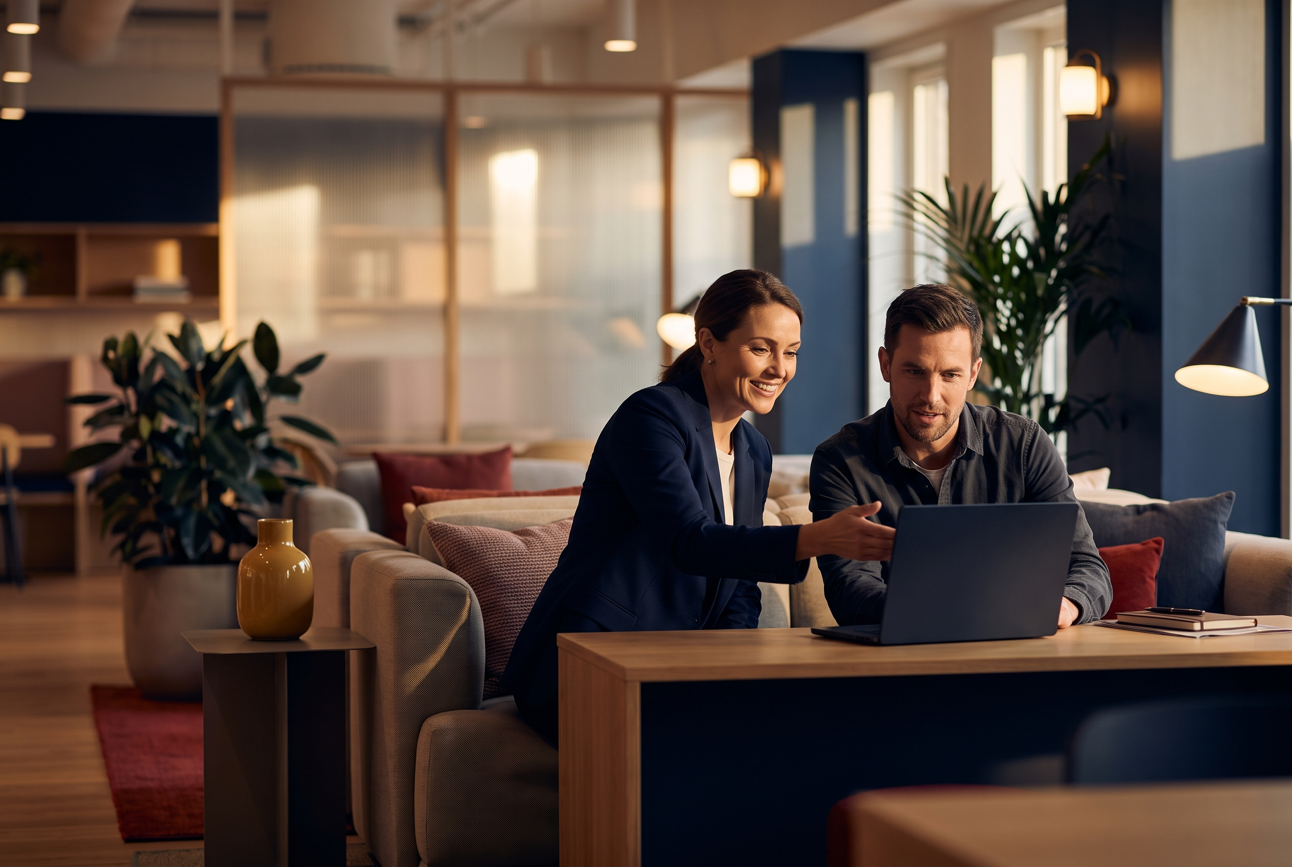 Two-person Melbourne business team planning around a laptop, applying Australian eCommerce trends to their online store