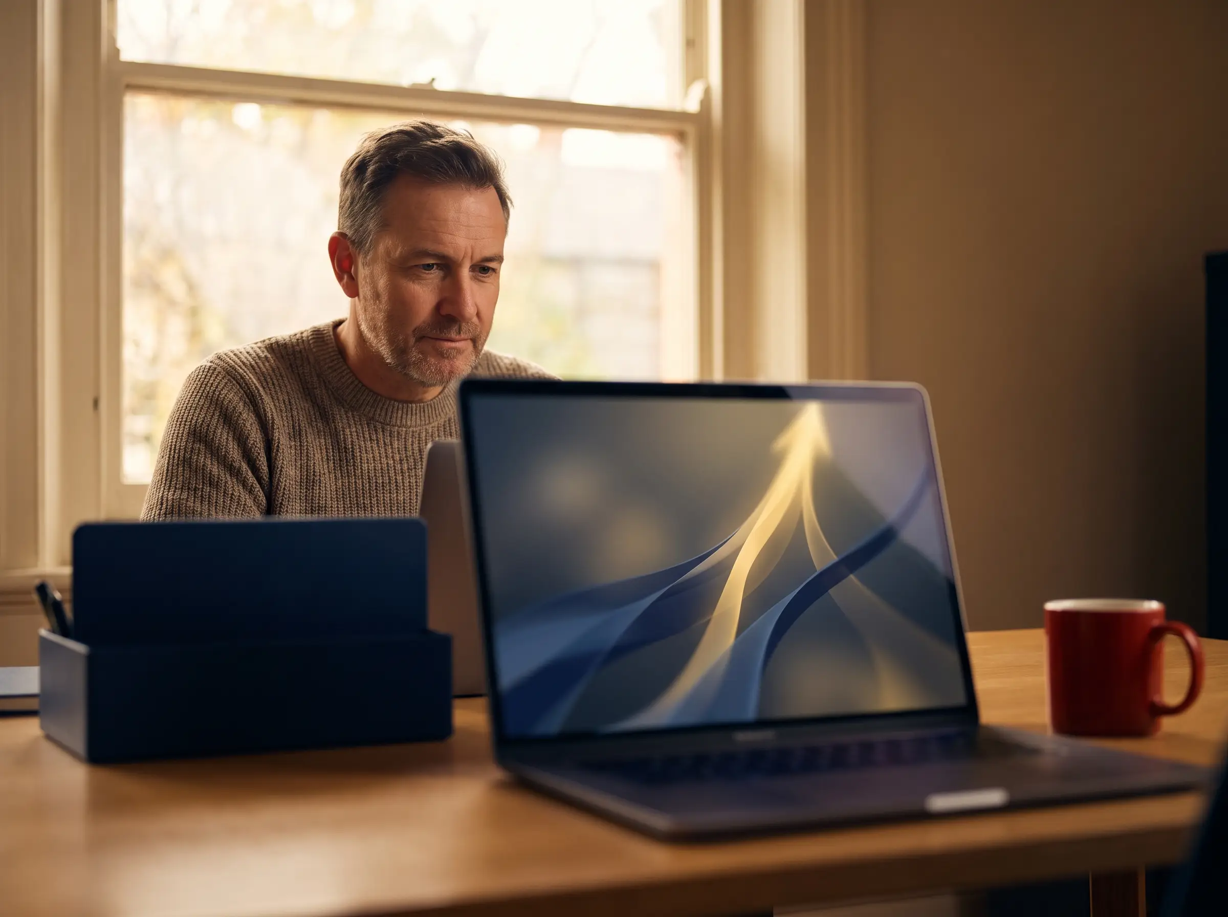 Business owner watching two enquiry streams merge into one growth line
