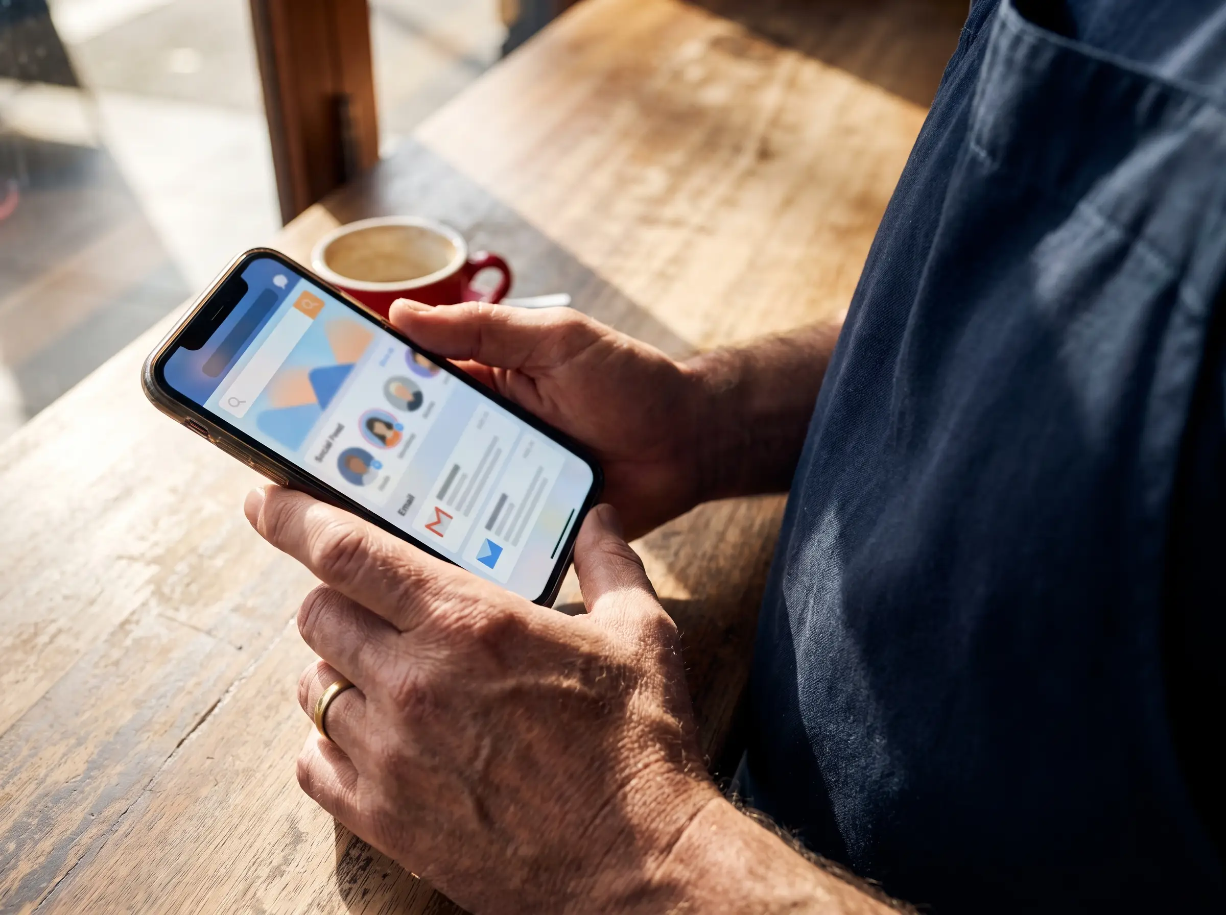 phone showing a mix of digital marketing channels: search, social and email