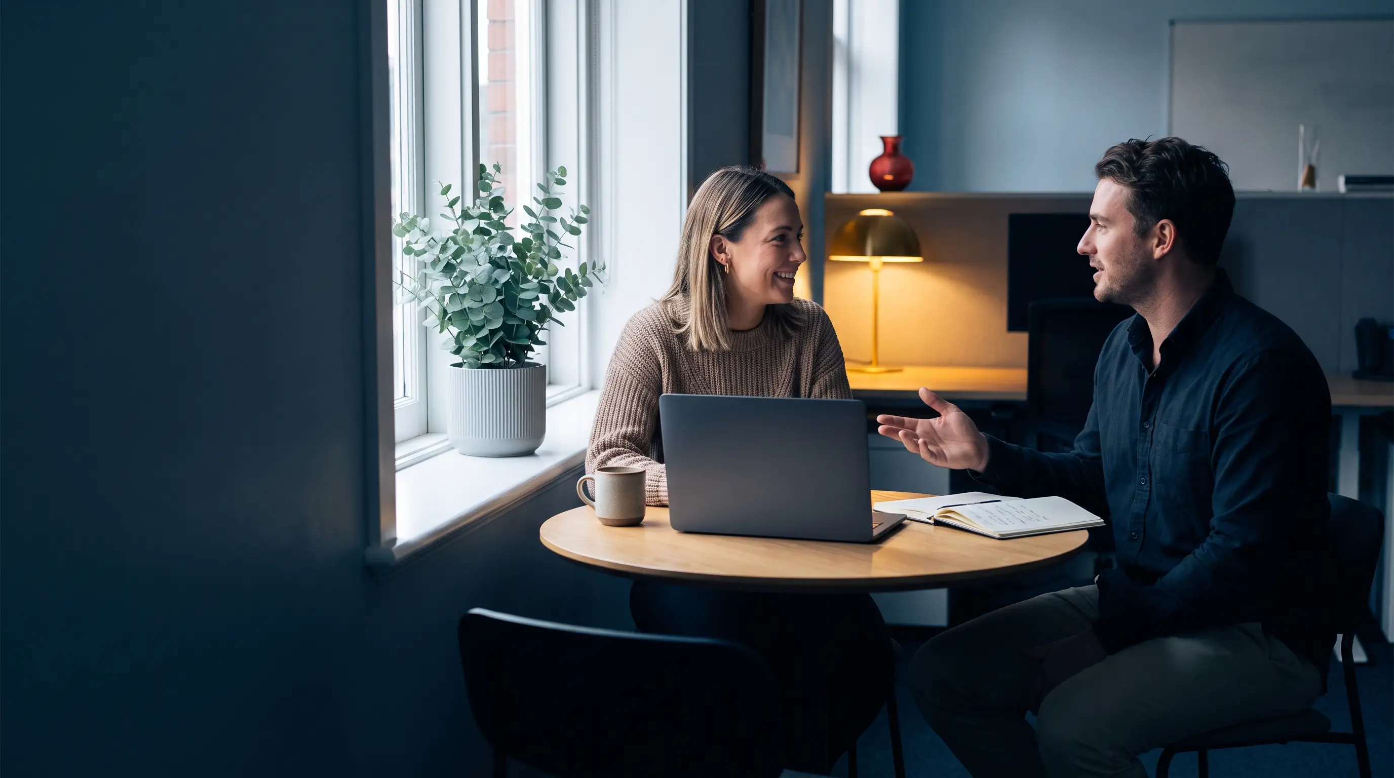 Melbourne business owner and marketing consultant in a friendly meeting
